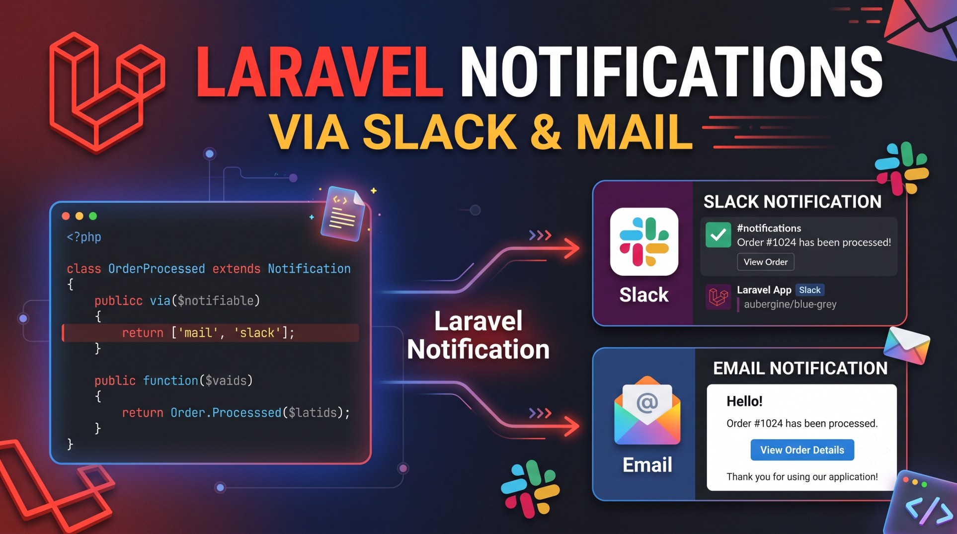 Laravel Notifications via Slack & Mail